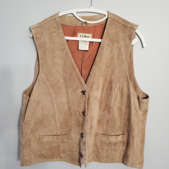 L.L. Bean Jackets & Blazers - LL Bean Women's Vintage Tan Genuine Leather Suede Vest Button Up Lined XL